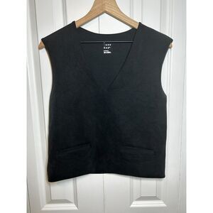 A New Day Black V-Neck Sleeveless Vest with Pockets Size XS